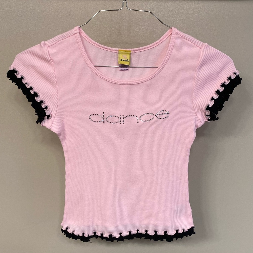 Rhinestone “Dance” Cotton Top with Ruffles